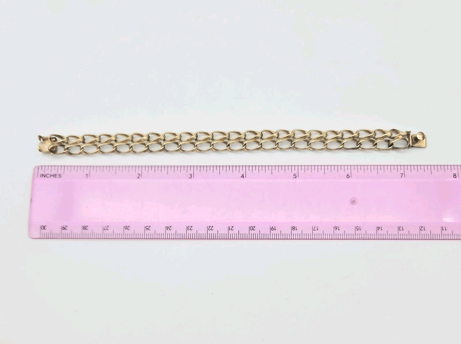 Vintage GF Bracelet Double Row Push Lock Gold Filled No Safety Chain 7″ Long