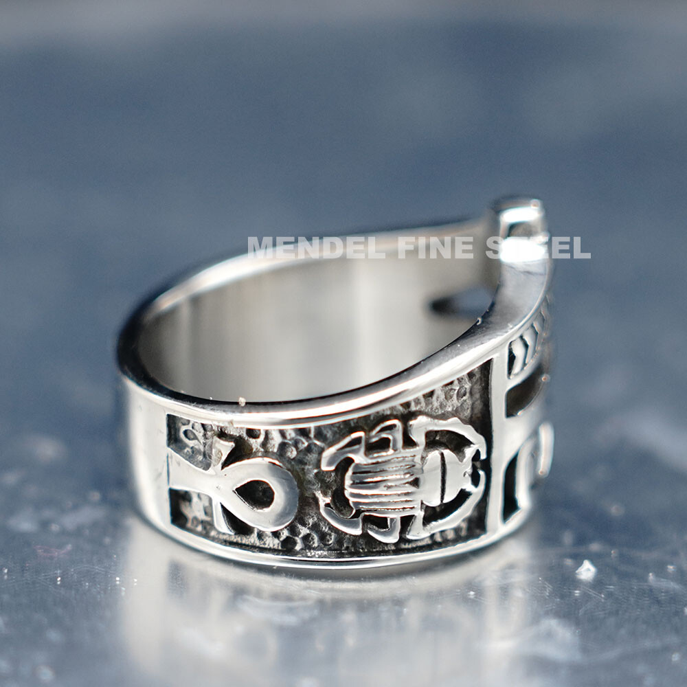 MENDEL Mens Egyptian Ankh Scarab Eye Of Horus Ra Ring Stainless Steel Size 6-15