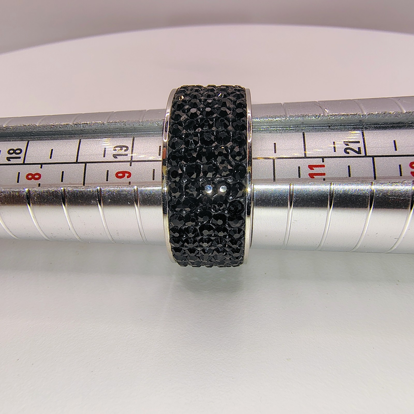 Black Crystal Pave Stainless Steel Band Ring Wide Sparkle Fashion Size 10.5