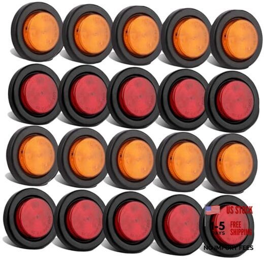 Partswcgg 2″ Inch Round Led Trailer Marker Lights 4 LED, 10 Red + 10 Amber 2″