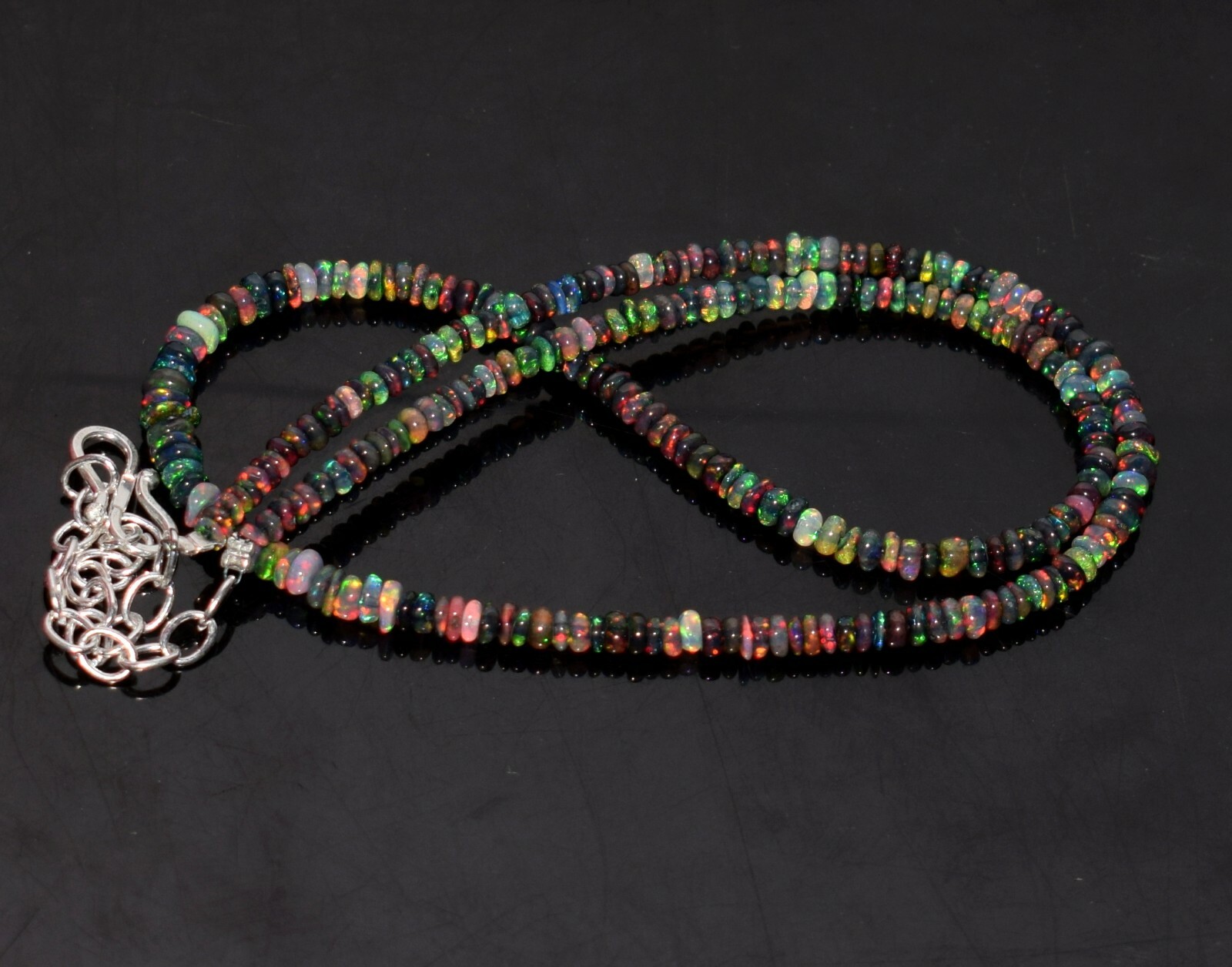 20″Natural Ethiopian Black Opal Wello Fire Opal Gemstone Bead Necklace 34 Crt