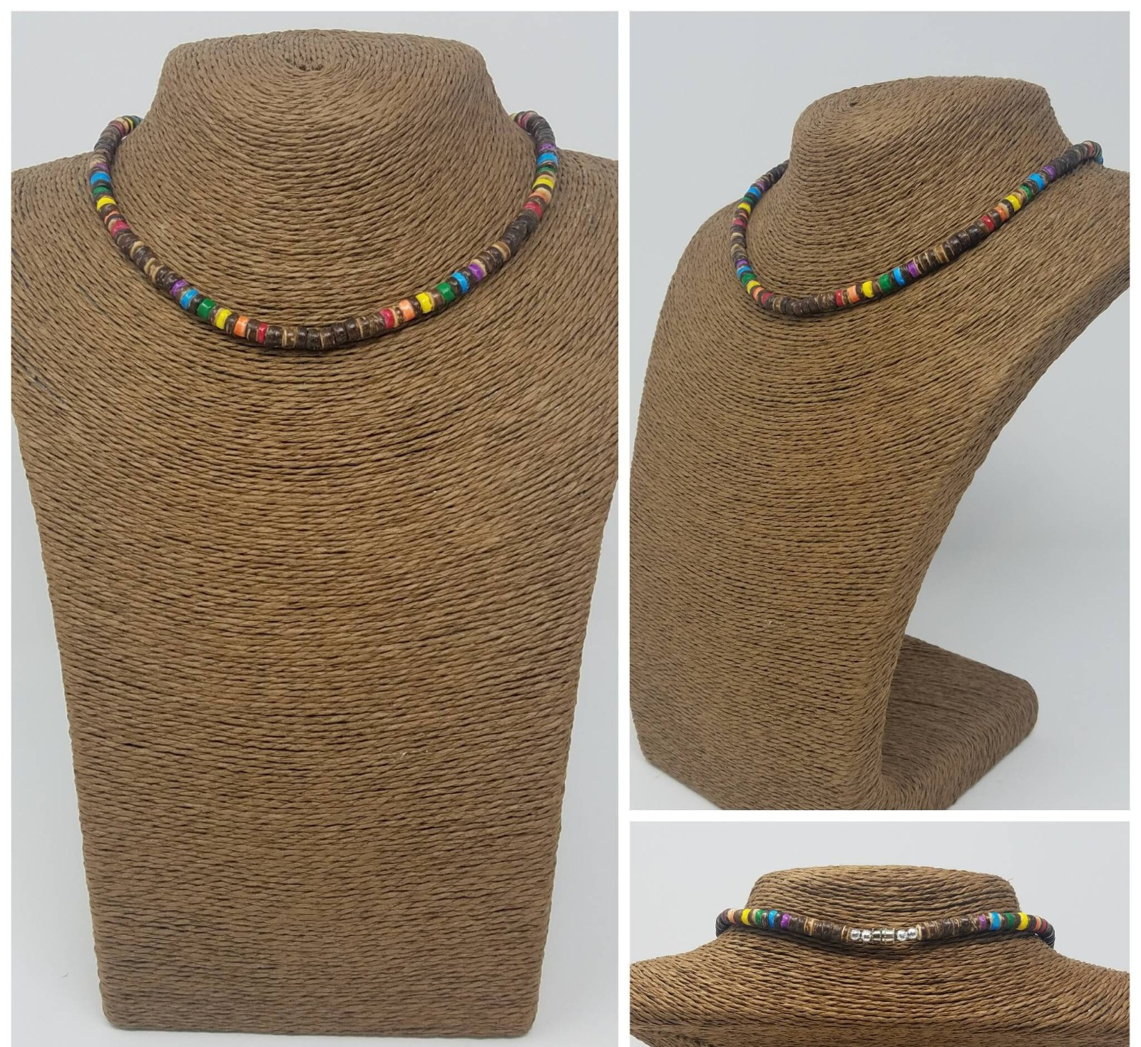 Handmade Rainbow Beaded Necklace – Unisex Wooden Coconut Beads – LGBTQ Pride