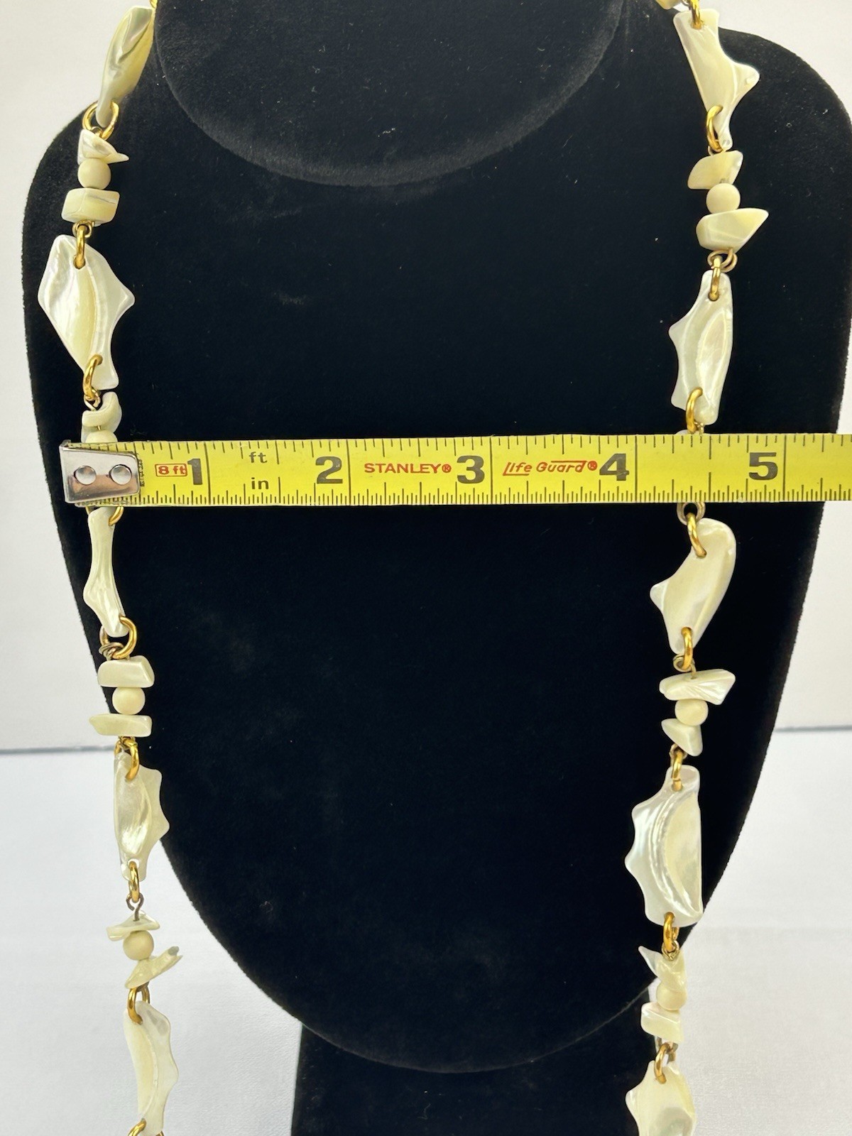 Vintage Mother of Pearl Shell Gold Tone Link Necklace 17” Coastal Boho Chic
