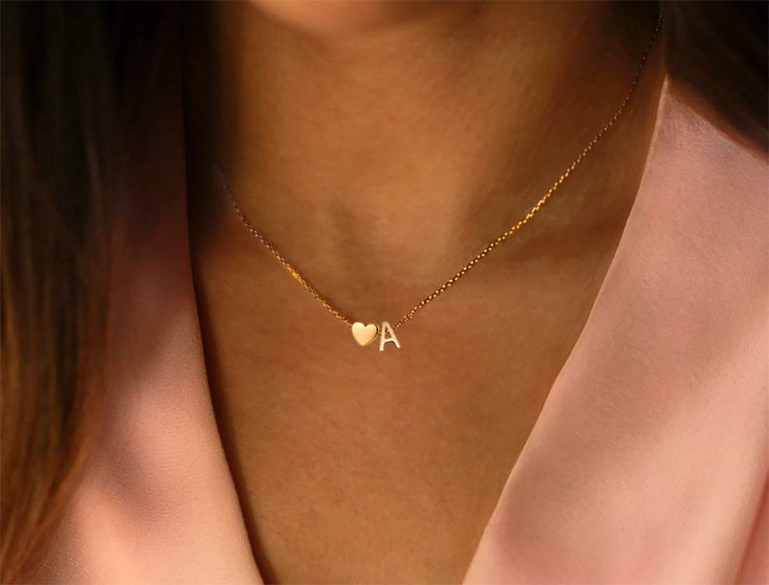 Glimmerst Initial Heart Necklace 18K Gold Plated Personalized Jewelry