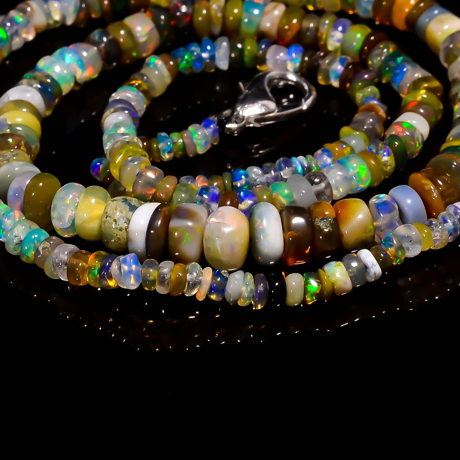 Natural Multi Ethiopian Opal Rondelle Smooth Beads 2X2 5X3mm Necklace 17″ A-5522