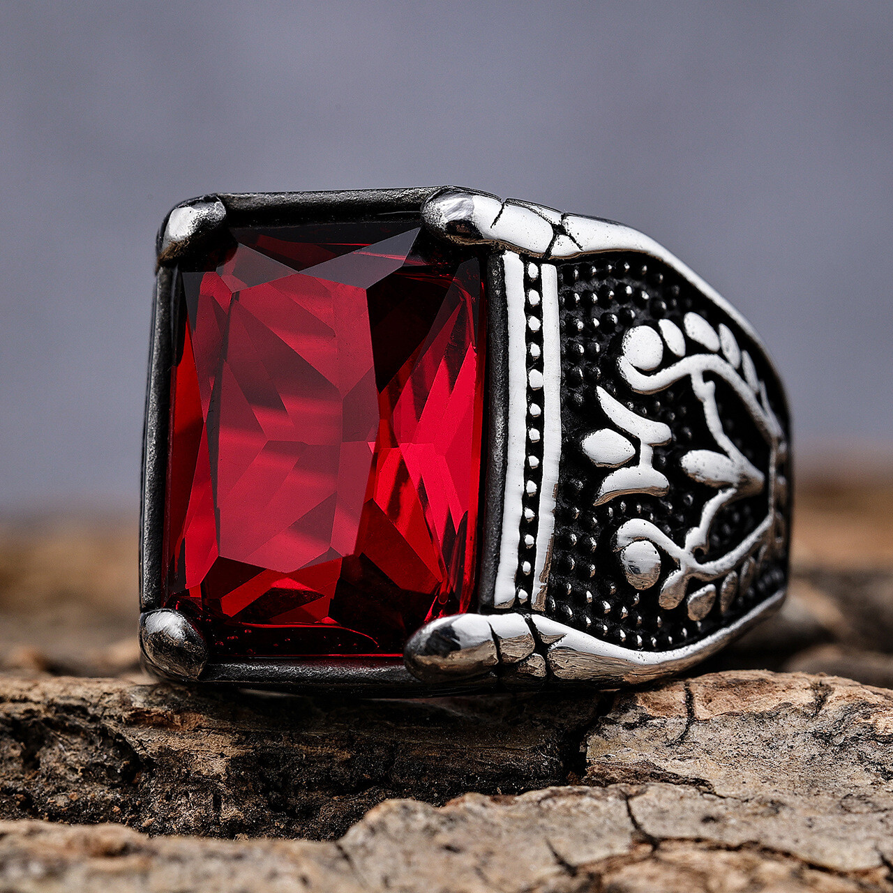 Mens Green Black Blue Red CZ Aquamarine Square Stone Ring Size 7-15 Gift