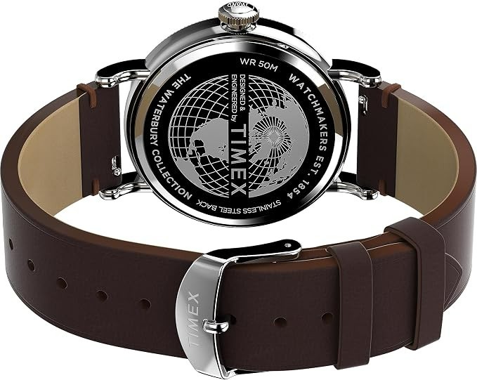 Timex Men’s Watch Waterbury Quartz Silver Dial Brown Leather Strap TW2W20300VQ