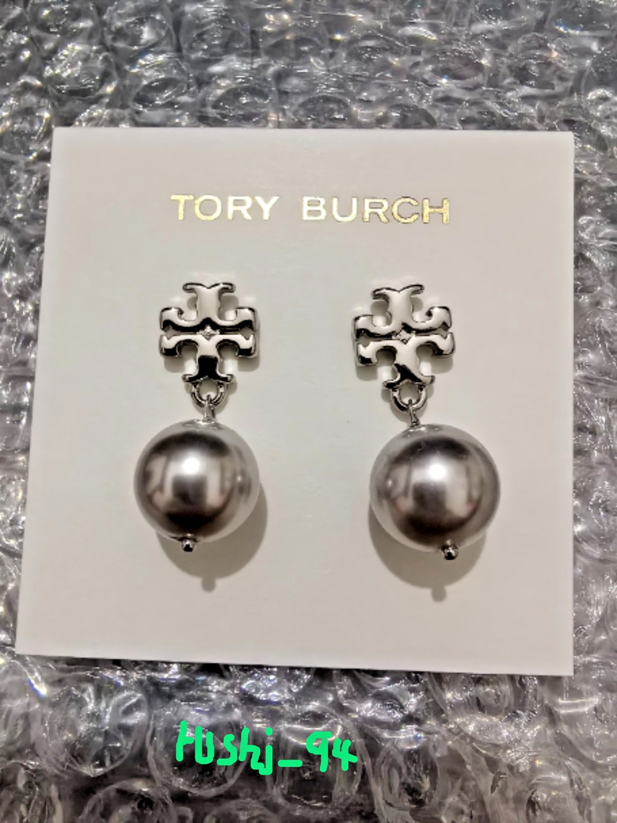 Tory Burch Kira Pearl Drop Earrings SILVER Double T Logo Dangle Earrings