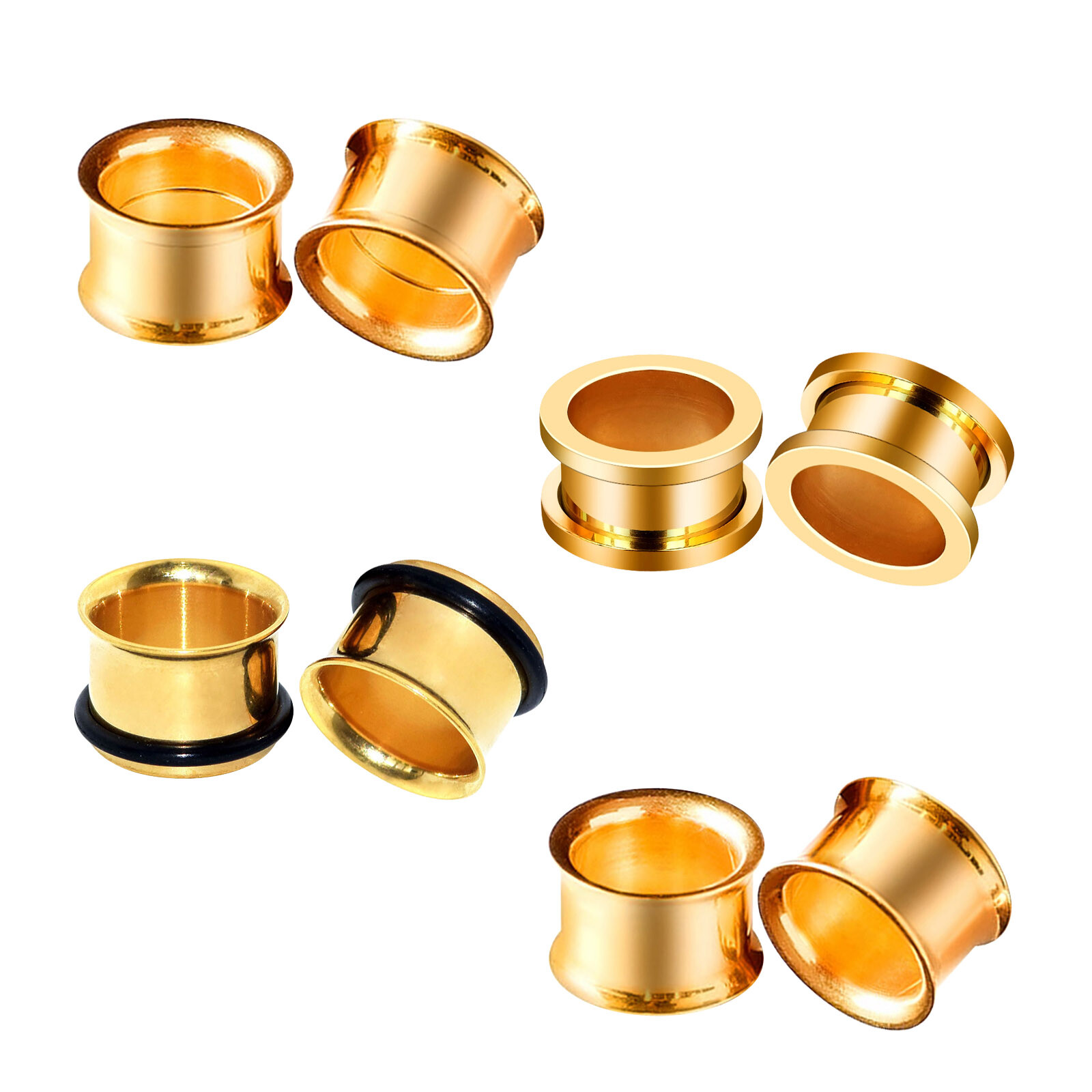 Gold Stainless Steel Ear Gauges Flesh Tunnel Ear Expander Plug Stretcher – TWO