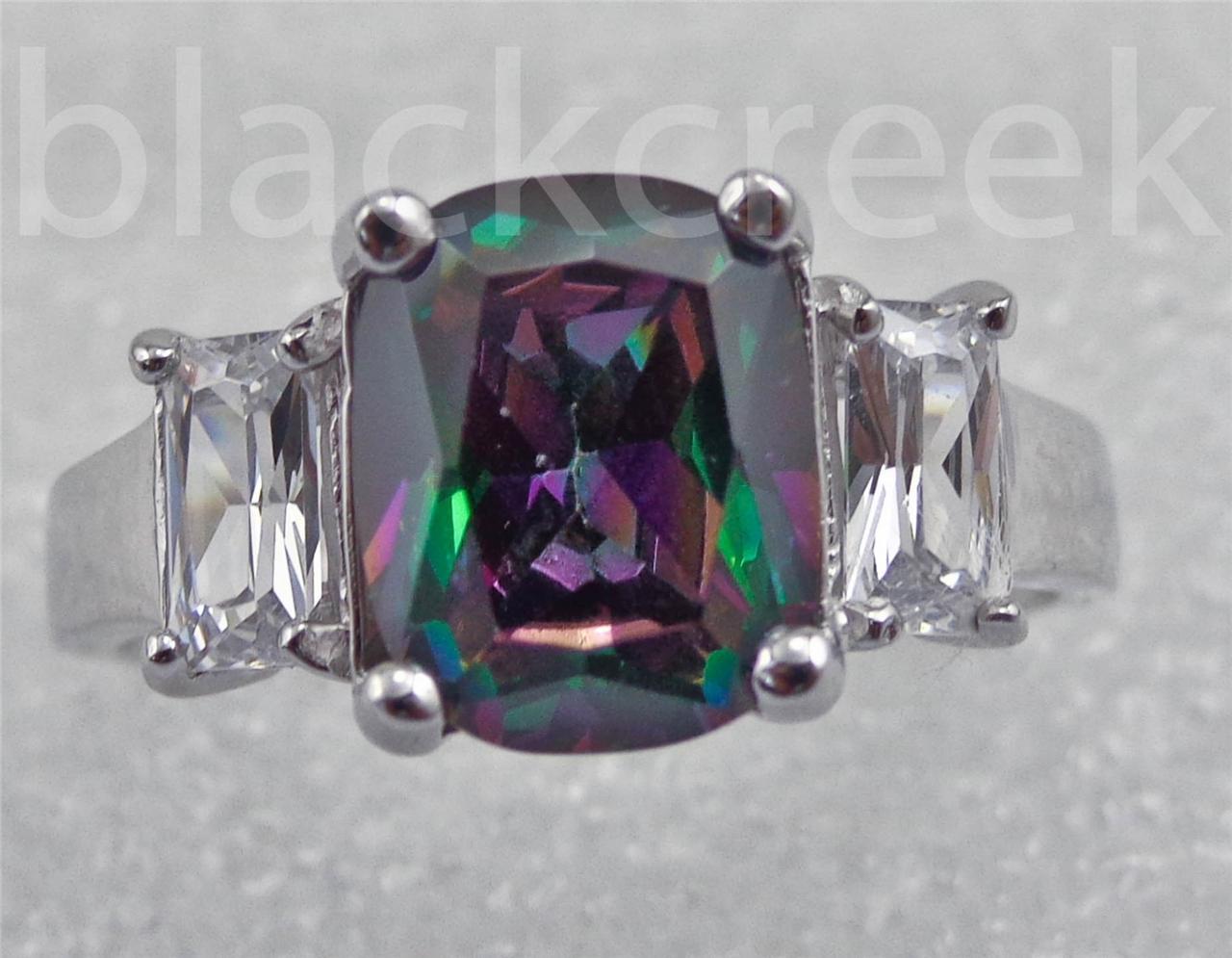 5.00tcw Radiant Rainbow Topaz 925 Sterling Silver 3-Stone Engagement Ring Sz 7