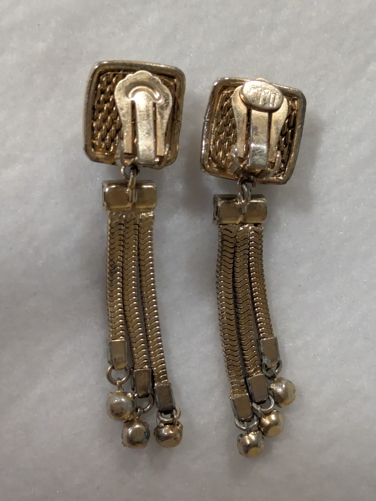 VINTAGE HOBE CLIP STYLE DANGLE MULTI STRAND RHINESTONE EARRINGS