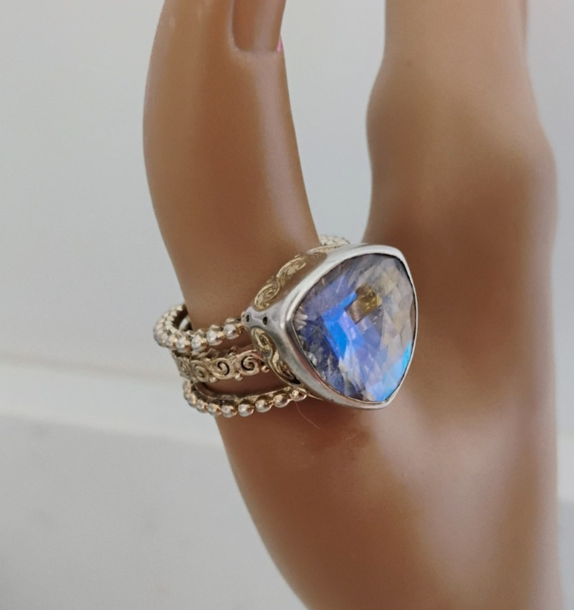 Sajen 925 Sterling Silver Ring Quartz size 9 adjustable Vintage
