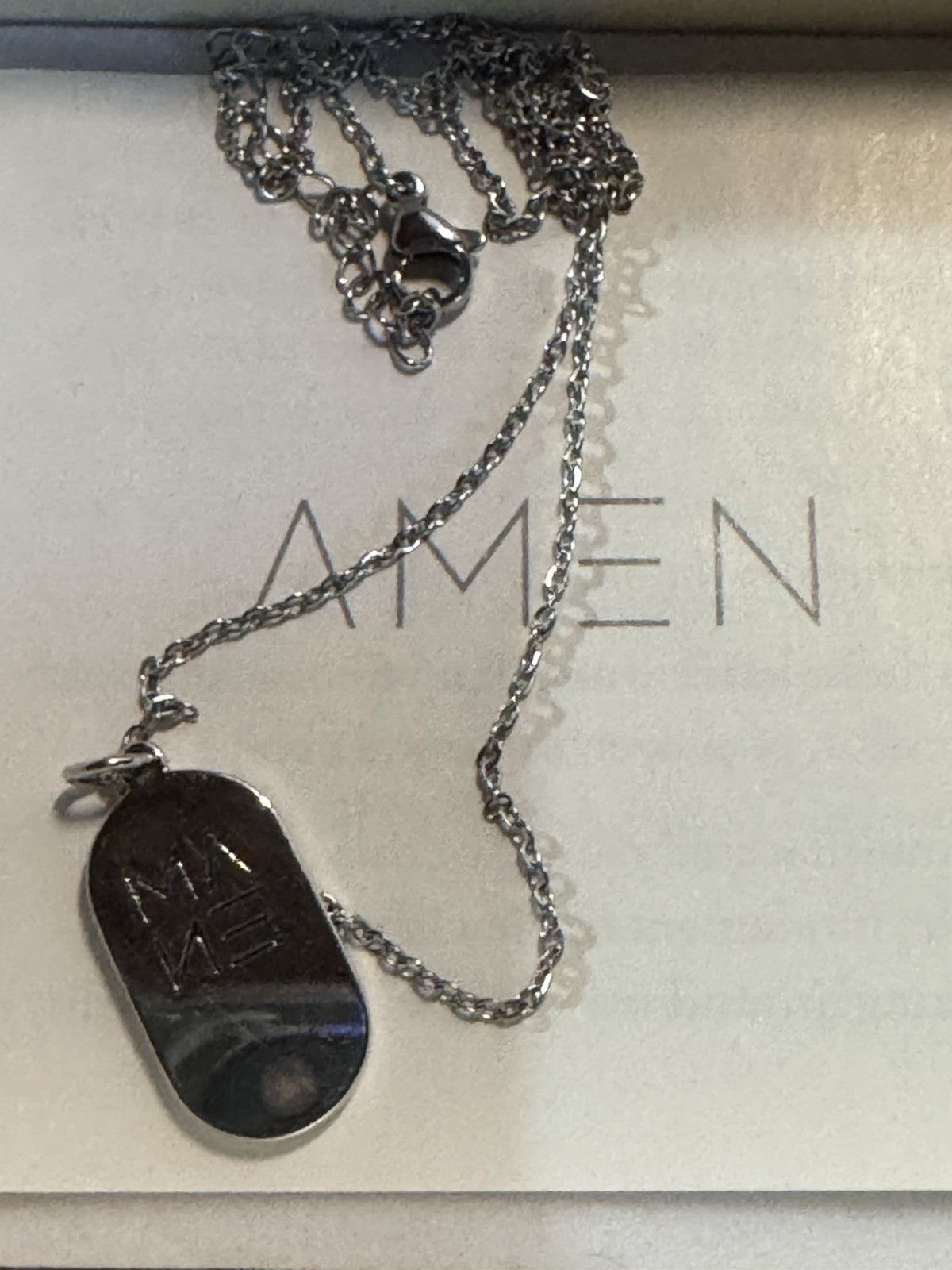 Amen Hebrew / English Silver Necklace And Chain 18” NIB Made in Israel