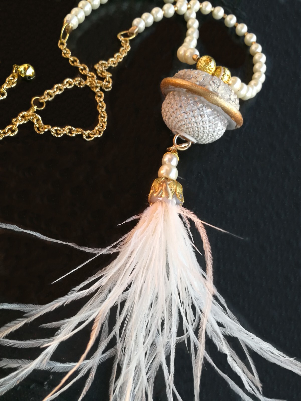Jewelry Woman Pearl Necklace Luxury Pendant Art Deco Jellyfish Ostrich Feather