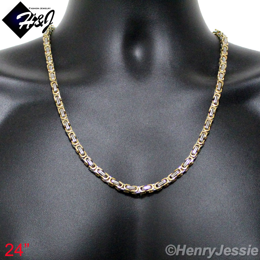 18-40″MEN’s Stainless Steel 6mm Silver/Gold Plated Byzantine Box Chain Necklace