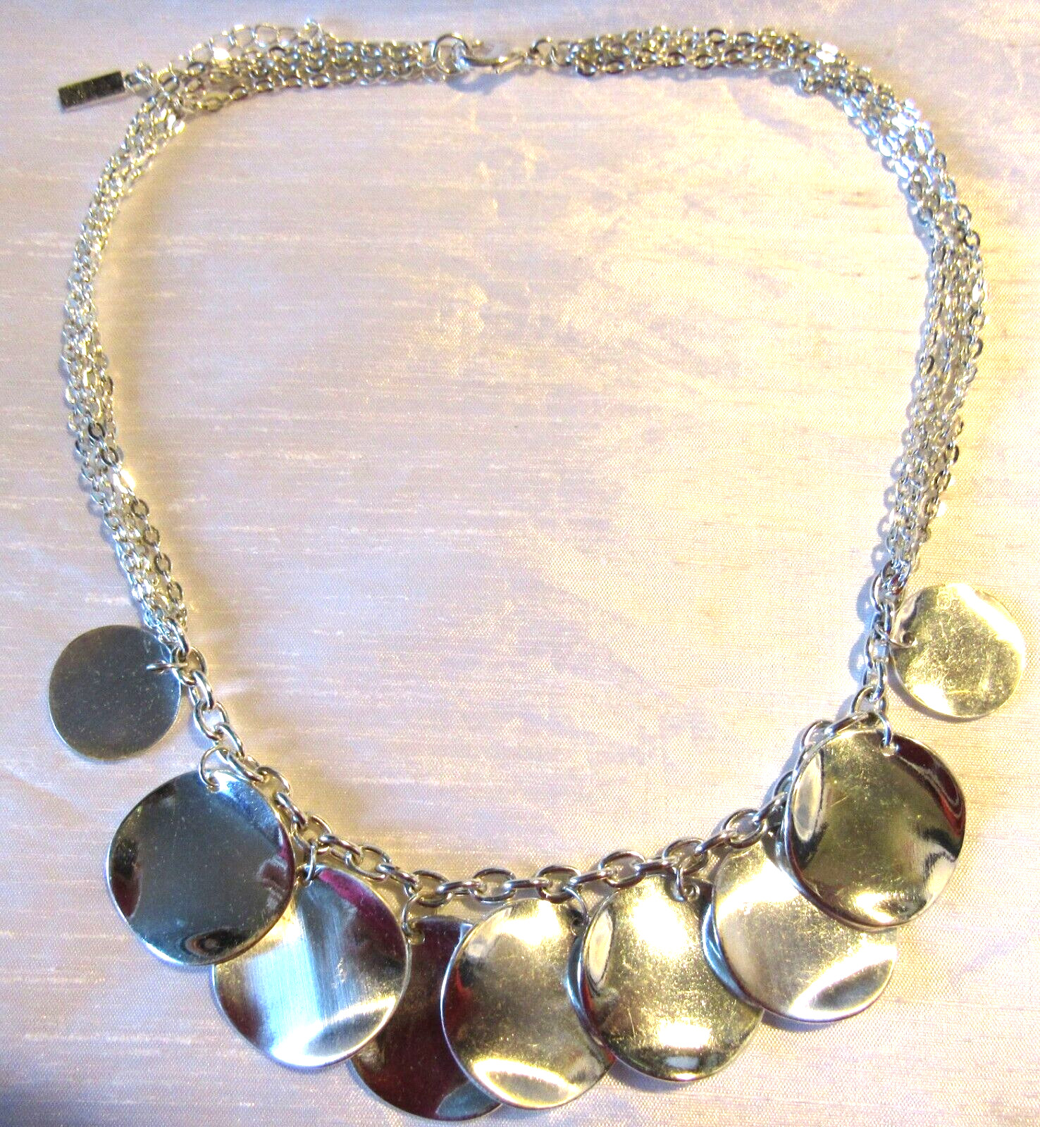 Daisy Fuentes Silver Tone Disk Shape 3 Strand Necklace 21-1/2″ Long