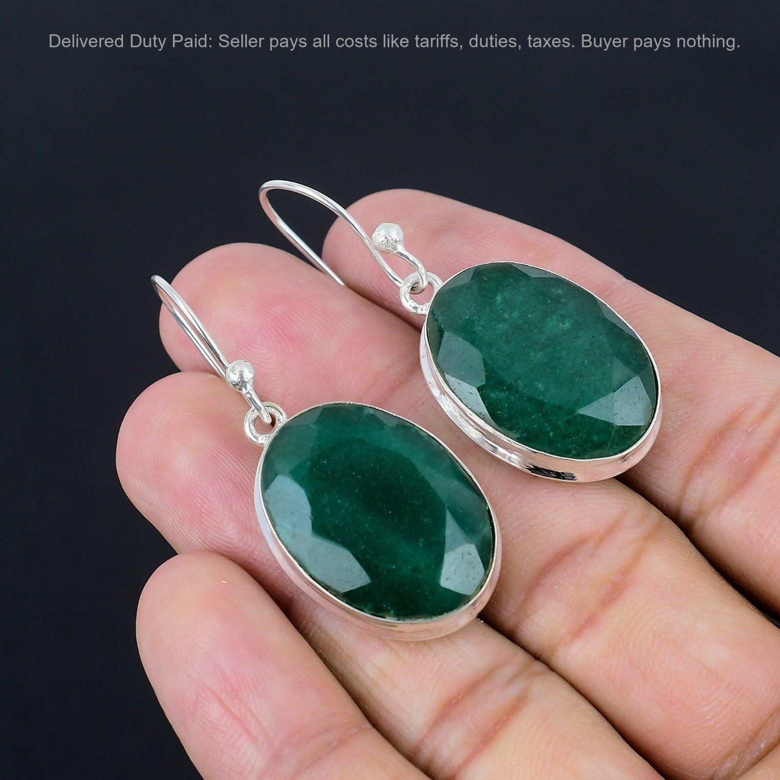 925 Silver Zambian Emrald Stone Elegant Dangling Mother New Earrings Jewelry