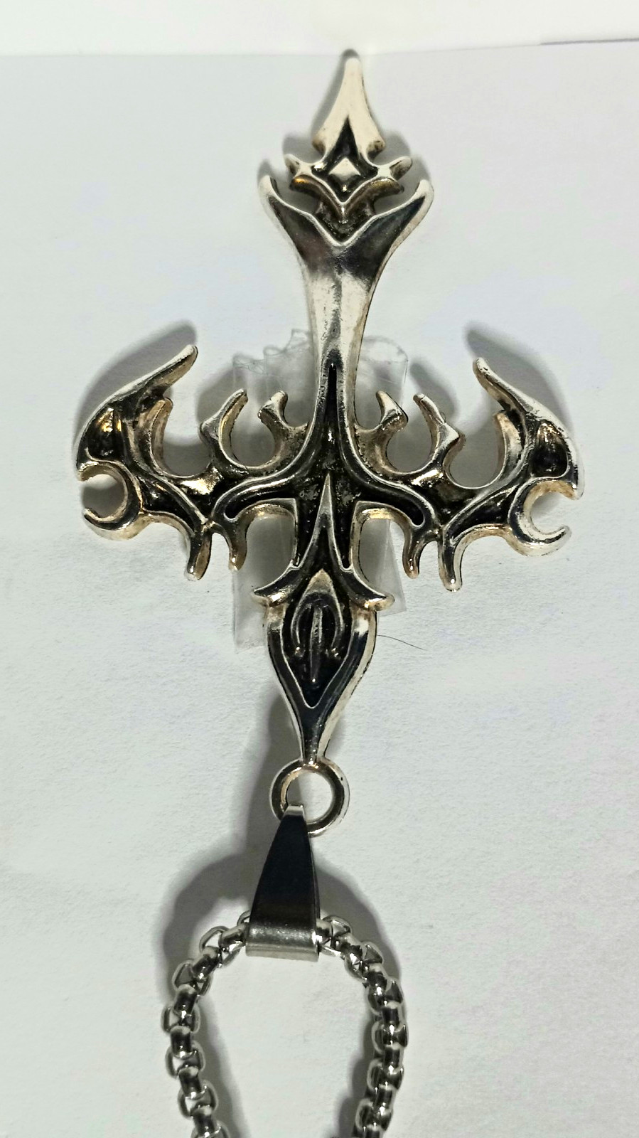 Gothic Cross Charm Pendant Necklace Silver Tone Cable Chain Lobster Clasp