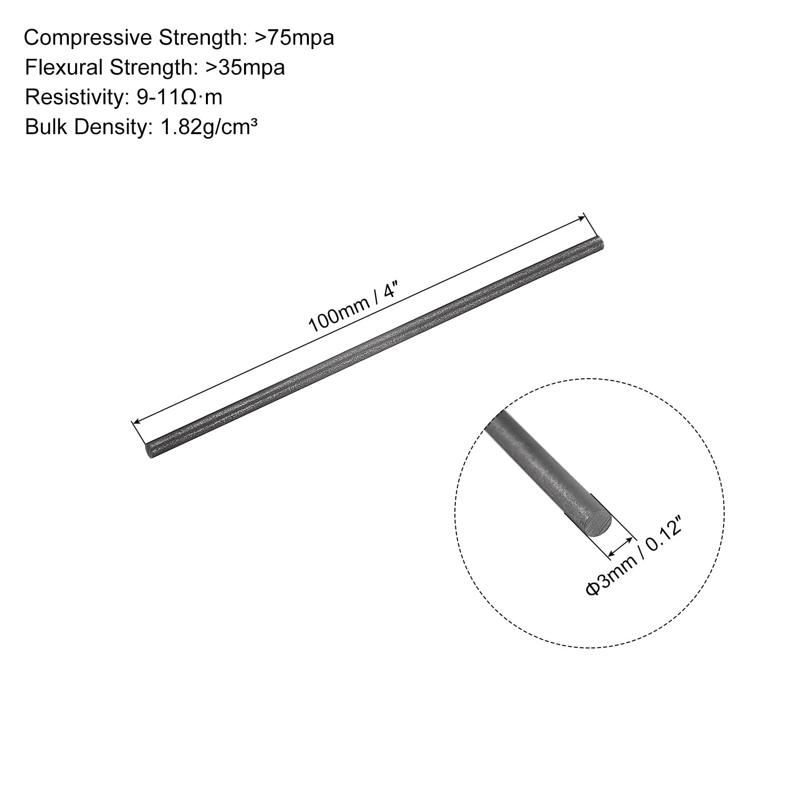 Graphite Stirring Rod Cylinder Stick Carbon Rod 100x3mm Black for Electrode, …