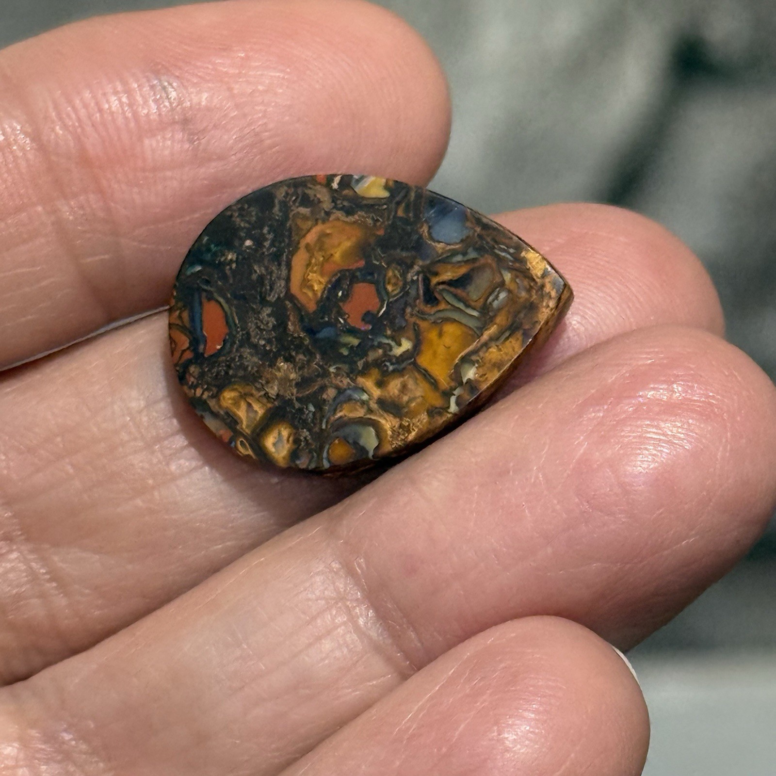 14.2ct 22.3×16.6×4.5mm Colorful Australian Koroit Boulder Opal Drop Cabochon Gem