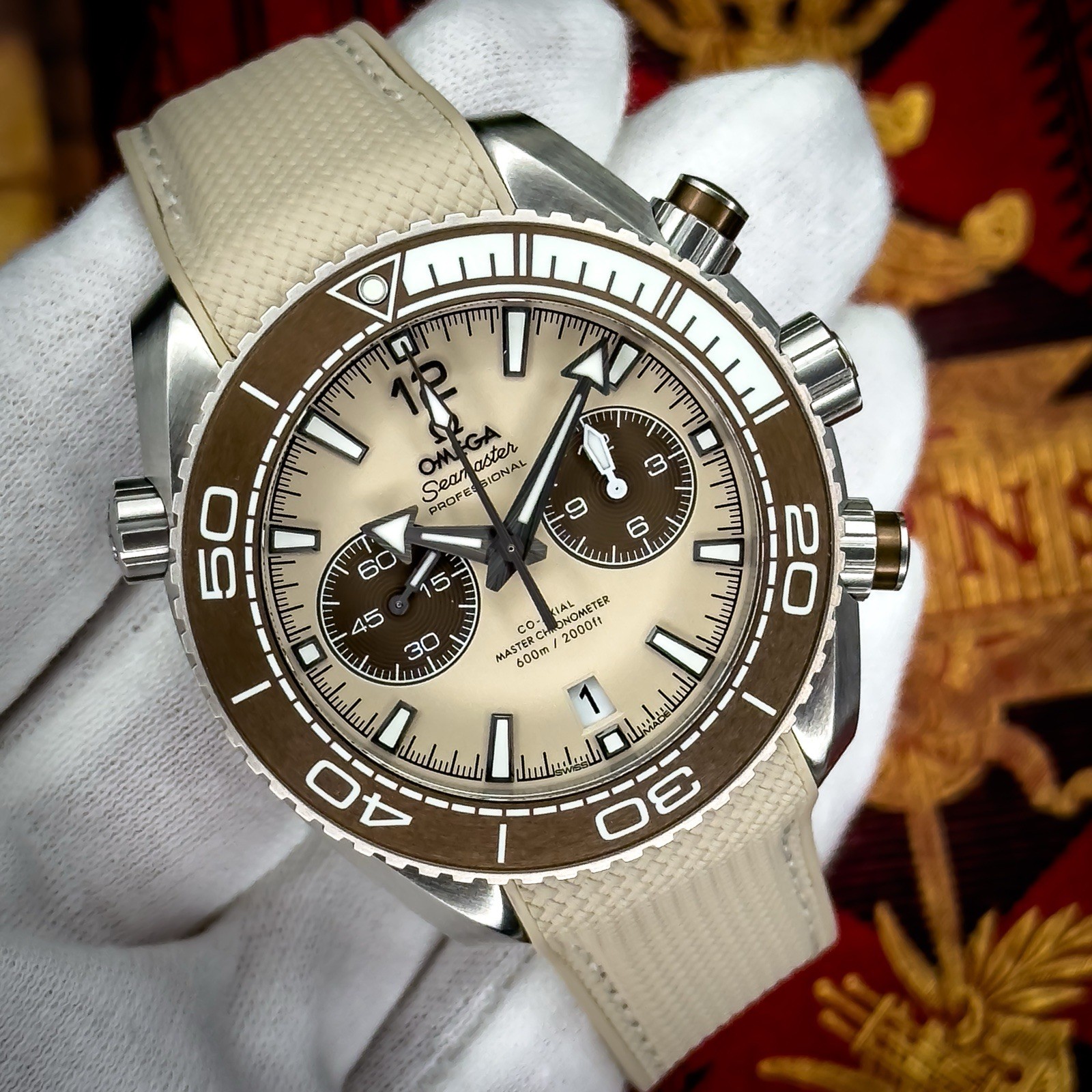 Omega Seamaster Planet Ocean Chronograph Beige Dial 45.5mm 215.32.46.51.09.001