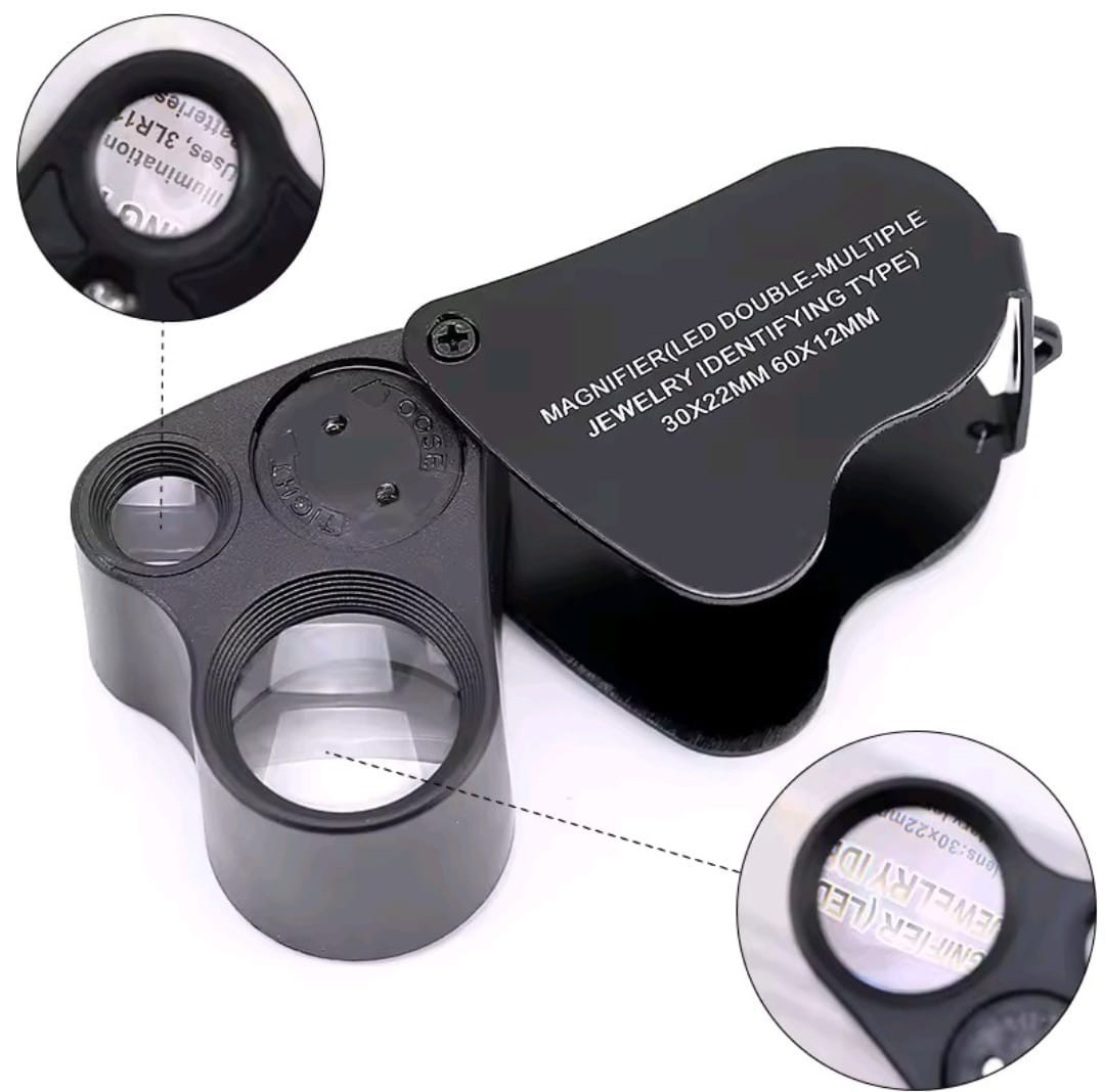 30X 60X LED Illuminated Jewelers Eye Loupe Foldable Magnifier Gold