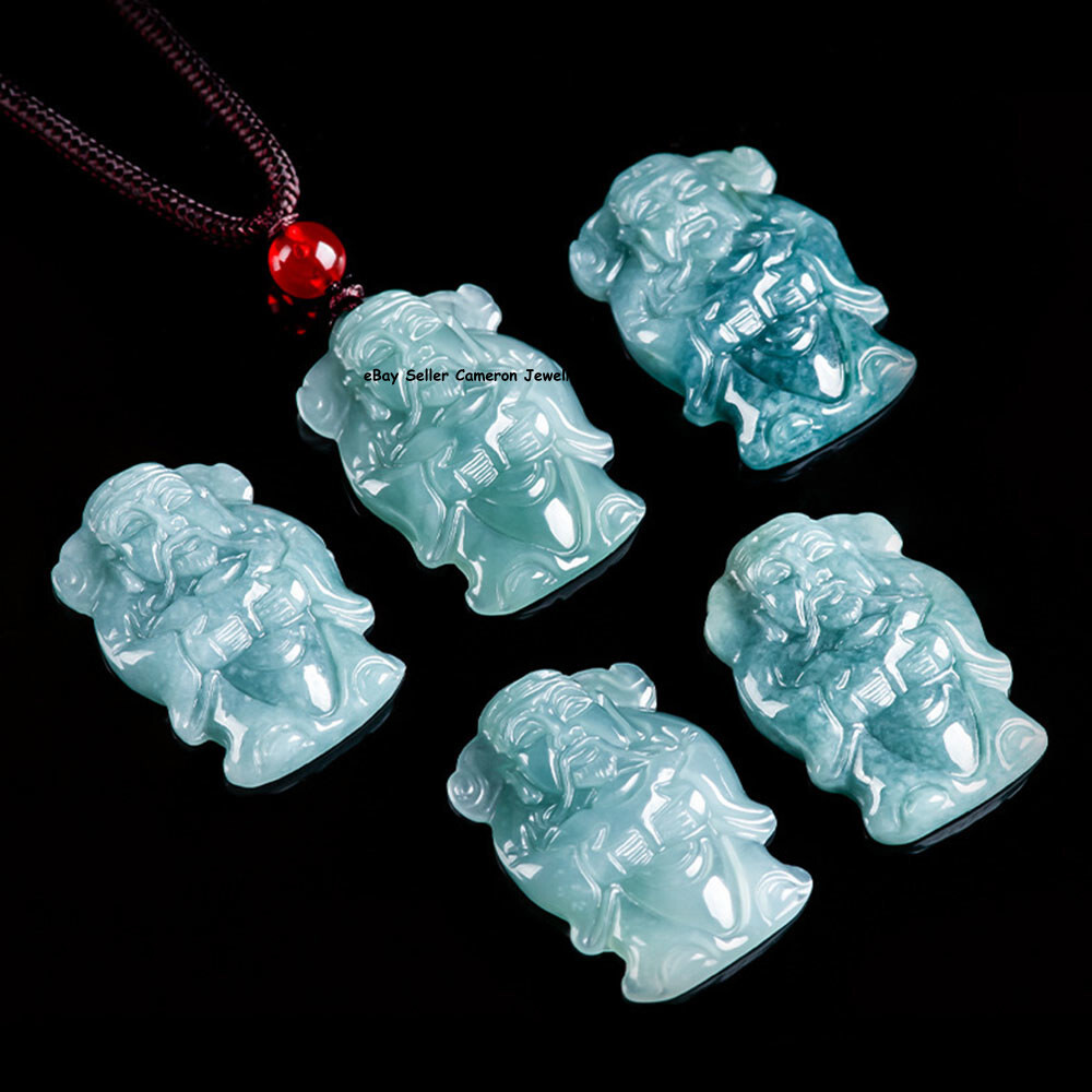 Real Grade A 100% Natural Blue Jade Jadeite Wealth Of God Pendant
