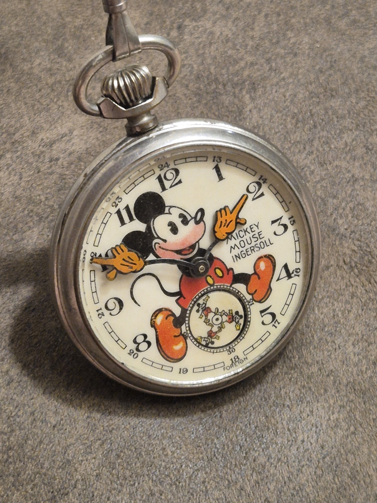 Vintage Ingersoll LTD of London Bearded Mickey Mouse Pocket Watch 50 mm Working