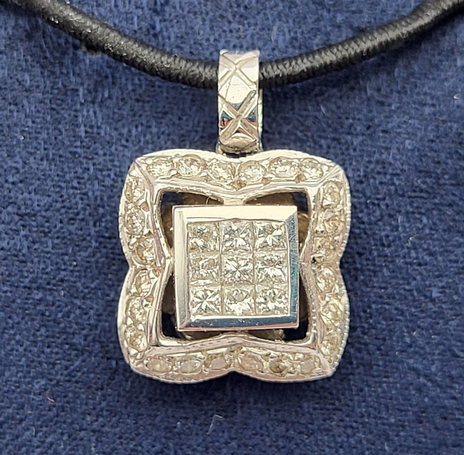 Heavy! 18K White Gold Square Princess Cut Diamond Pendant Charm Signed H.O.B.