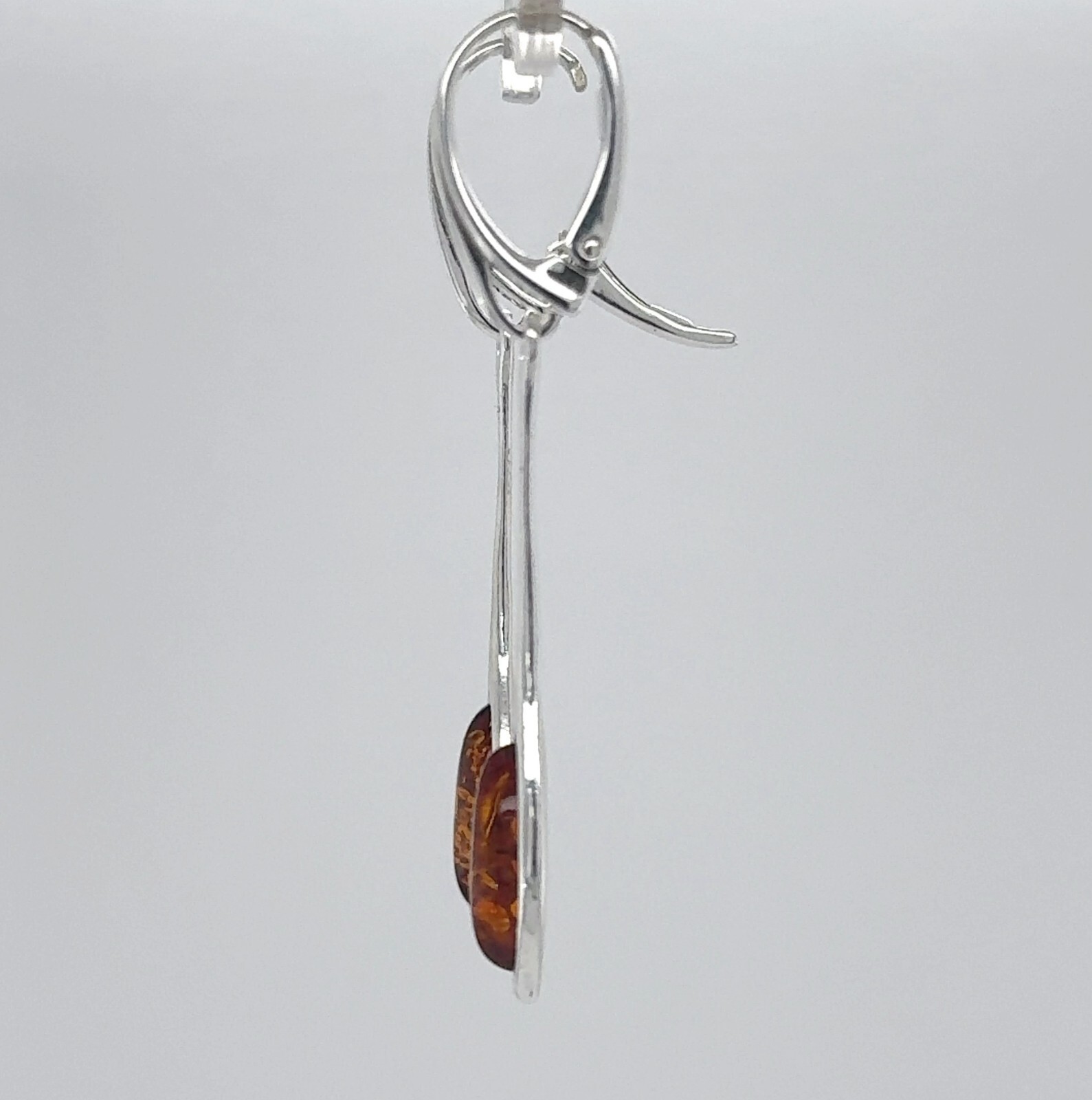 Cognac / Brown BALTIC AMBER Oval Leveback Earrings 925 STERLING SILVER #1667e