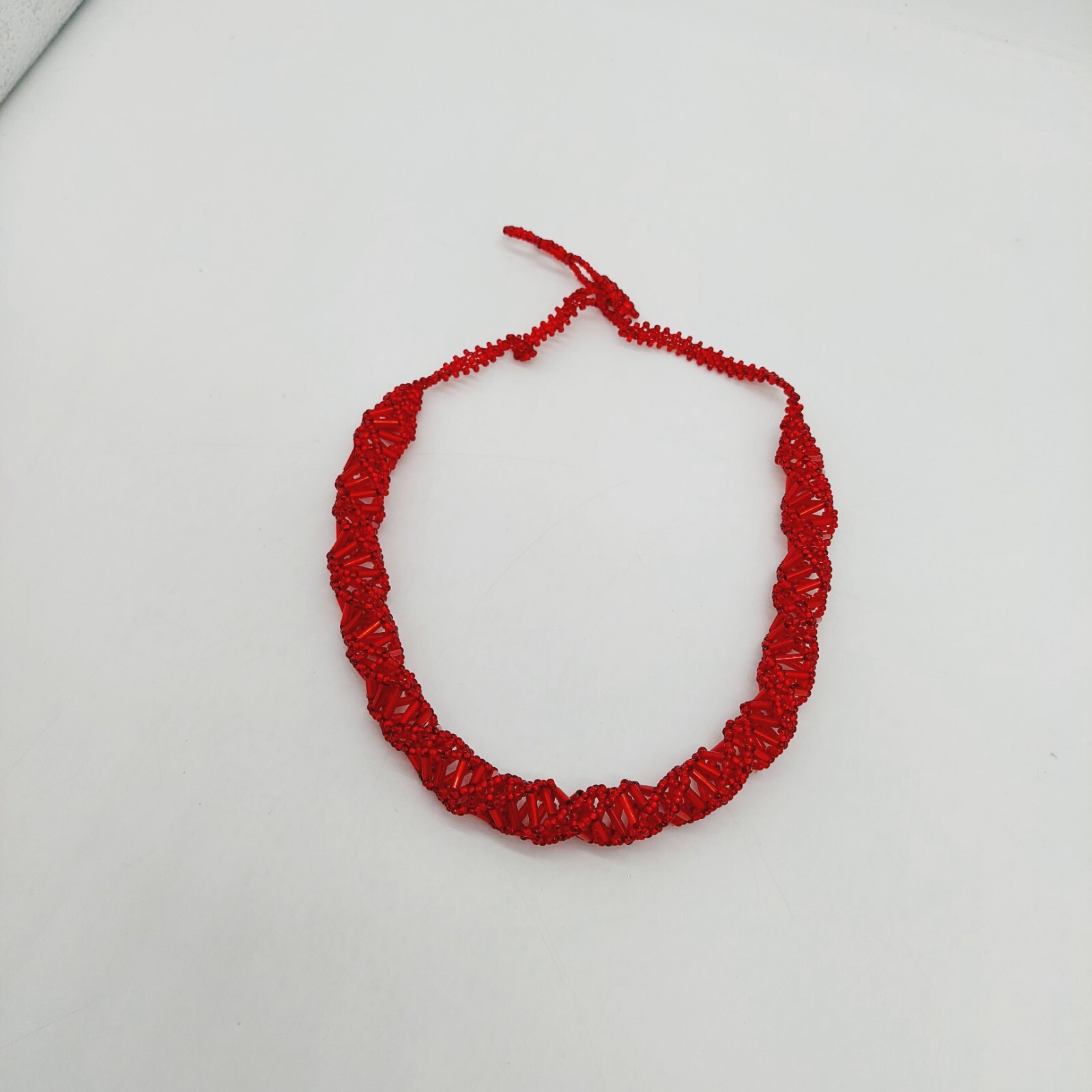Seed Beaded DNA Design Statement Necklace Red & Black Brown Lot Of 2