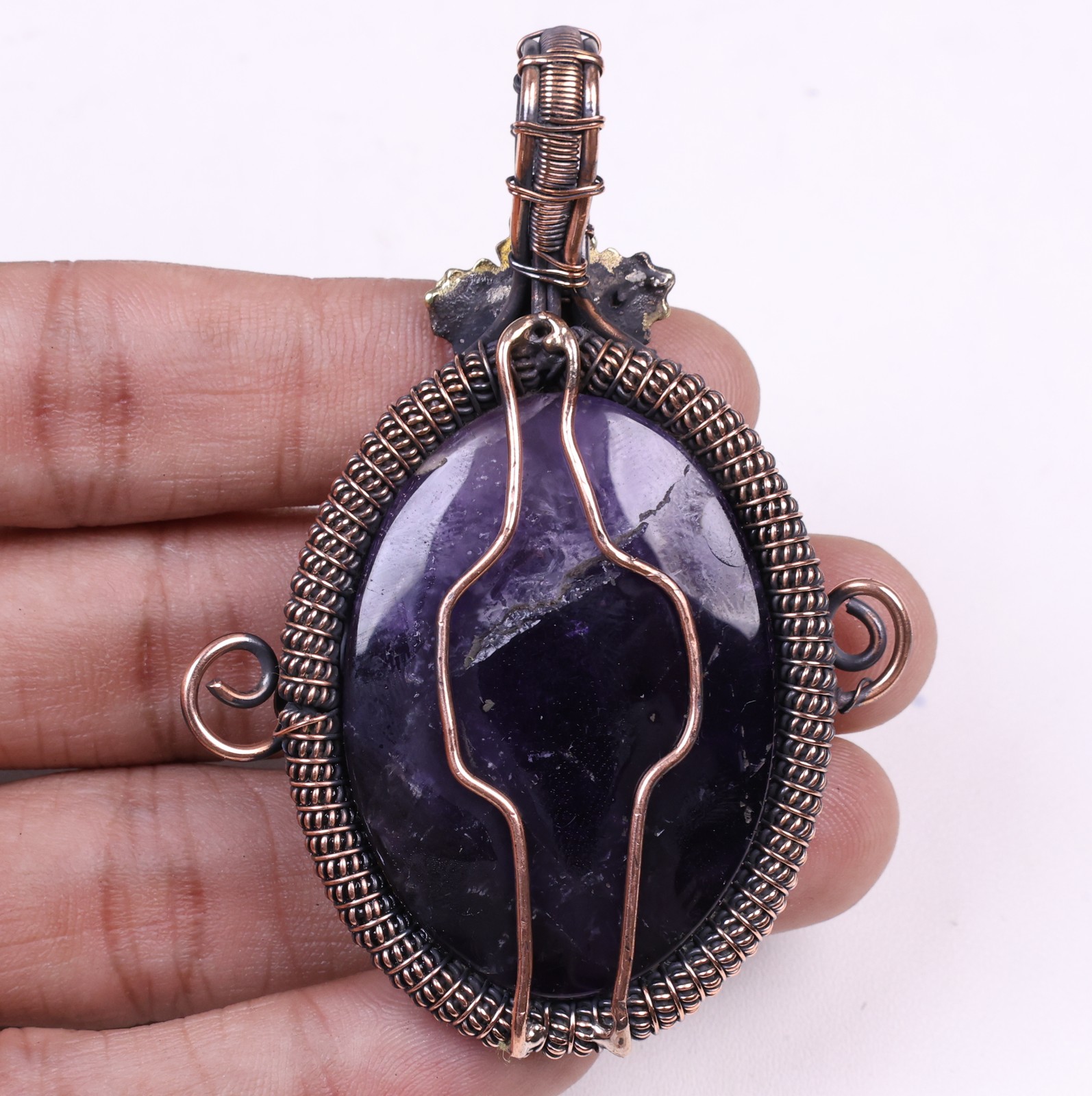 Amethyst Copper Wire Wrapped February Birthstone Jewelry 6.6’cm