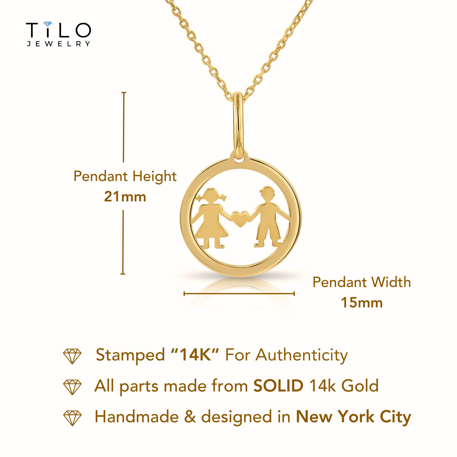 14K Real Solid Yellow Gold Baby Little Boy Girl Kids Pendant Charm Necklace 18in
