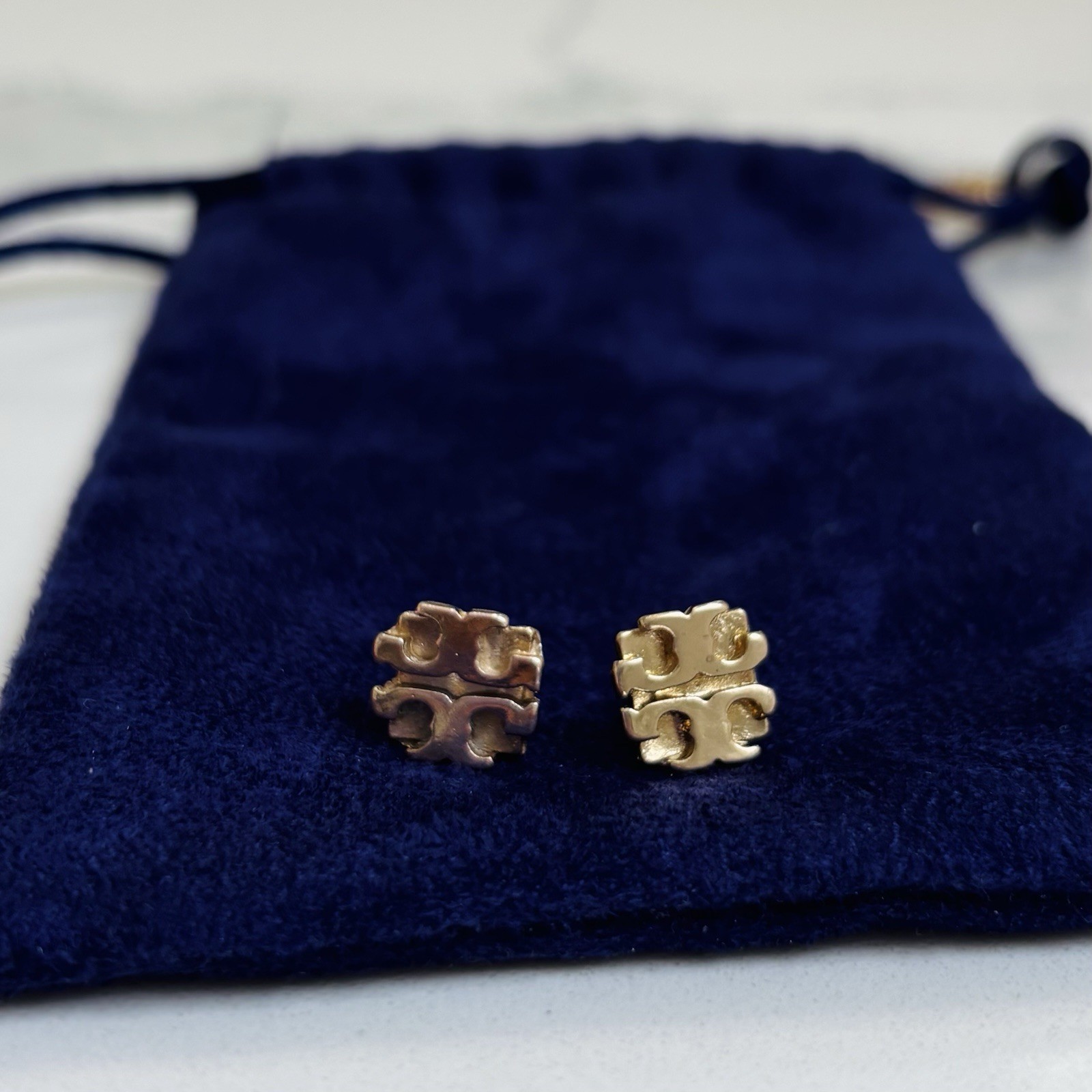 Tory Burch Women’s Gold Plated Square Logo Stud Earrings with Dust Bag