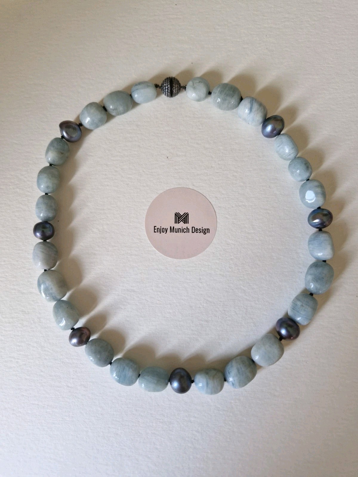 Aquamarine Nuggets Necklace With Dark Grey Beads Gorgeous