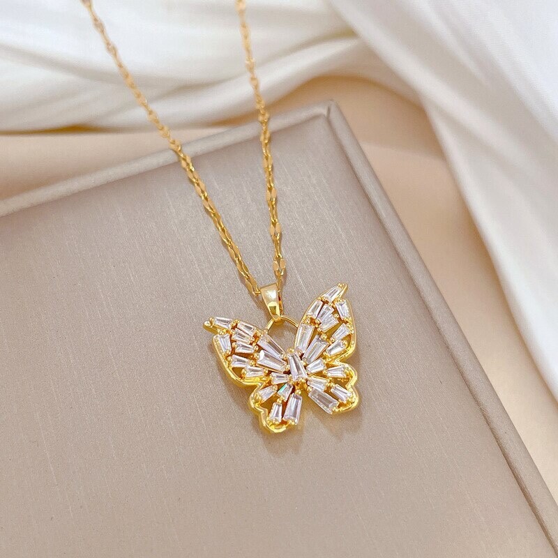 Women’s Fashion Jewelry Cubic Zircon Gold Butterfly Pendant Necklace 484