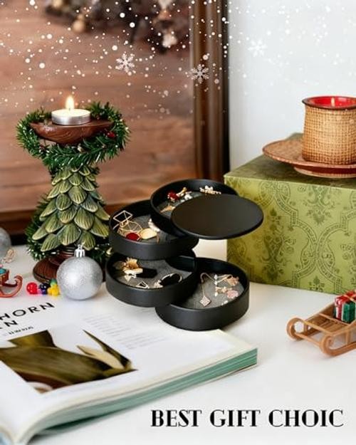 Jewelry Organizer, Small Jewelry Storage Box Earring Holder for Women, 5 Black