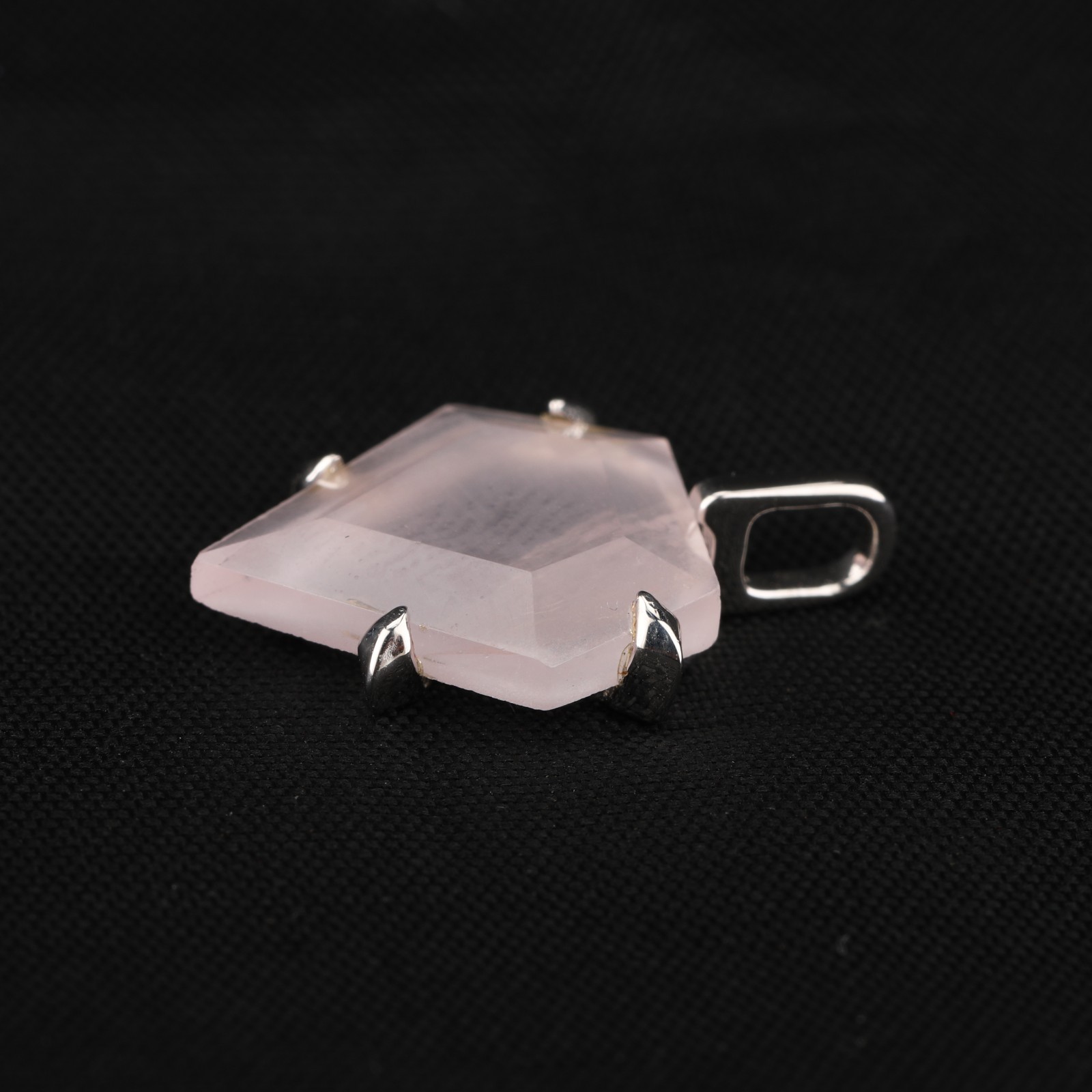 Rose Quartz Pentagon Pendant in 925 Sterling Silver with Rhodium Finish