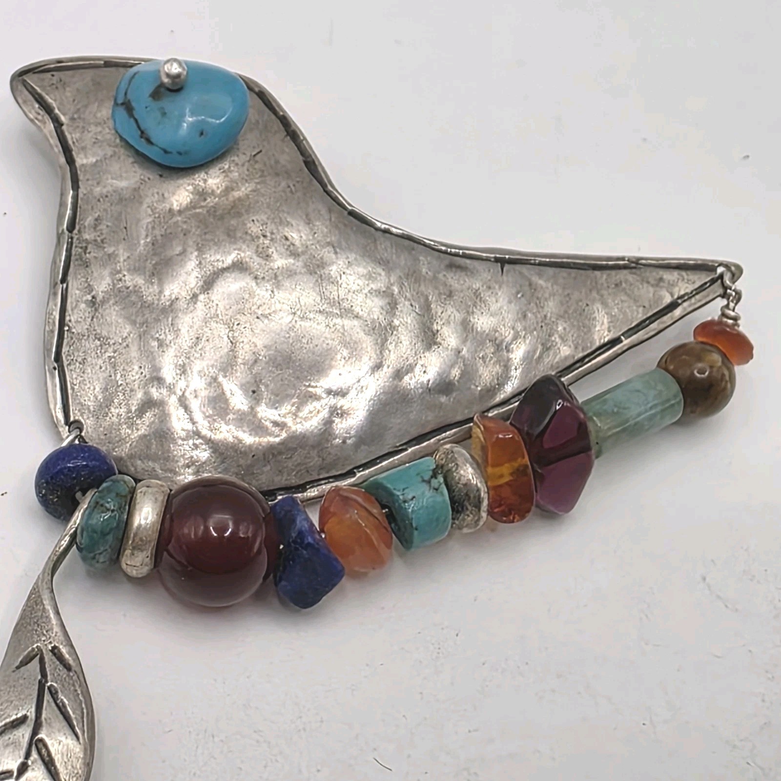 Vintage Signed Sterling Silver Bird Shaped Brooch Turquoise and other Gemstones