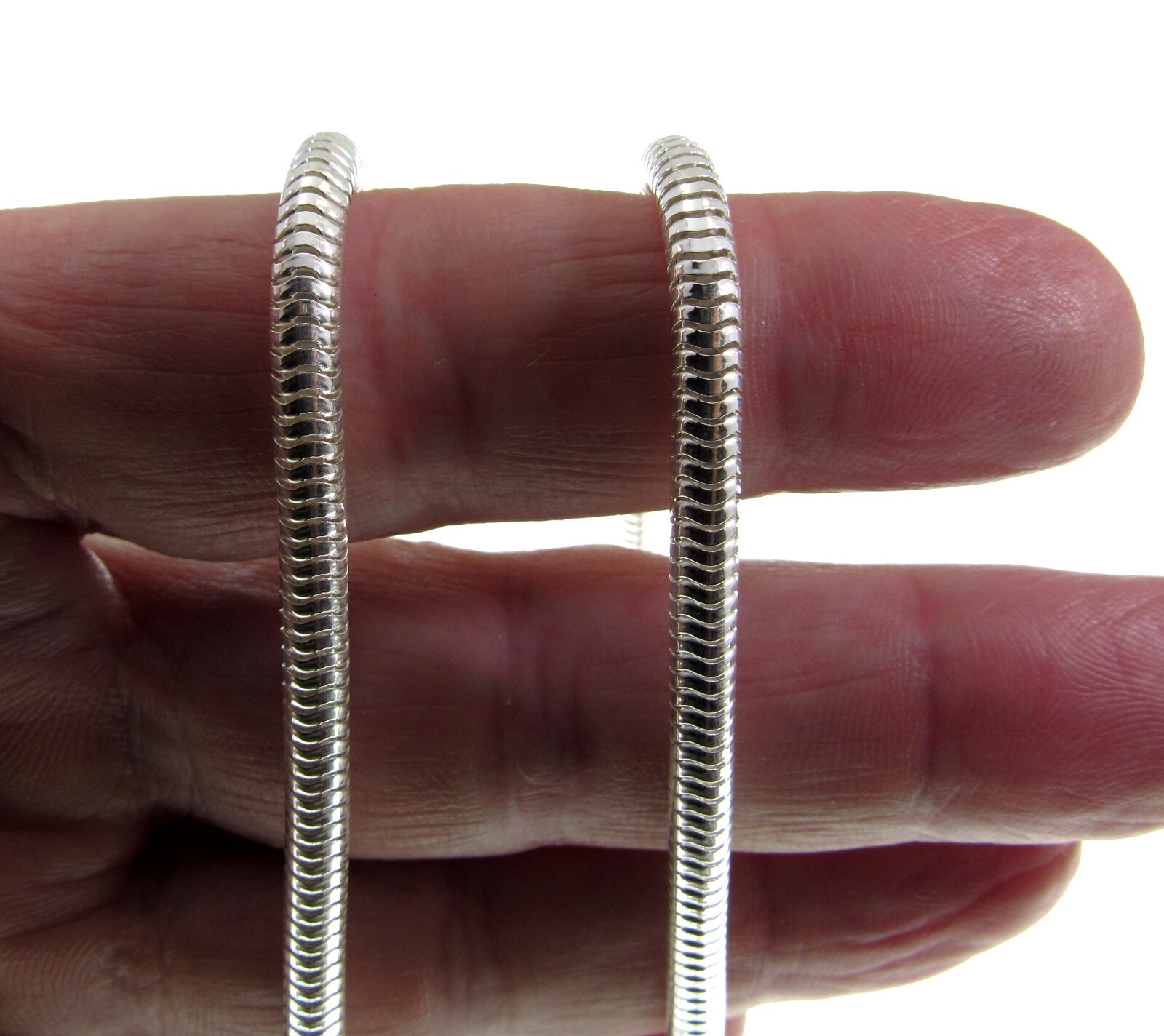 4MM Solid 925 Sterling Silver Italian ROUND SNAKE Chain Necklace, Made In Italy