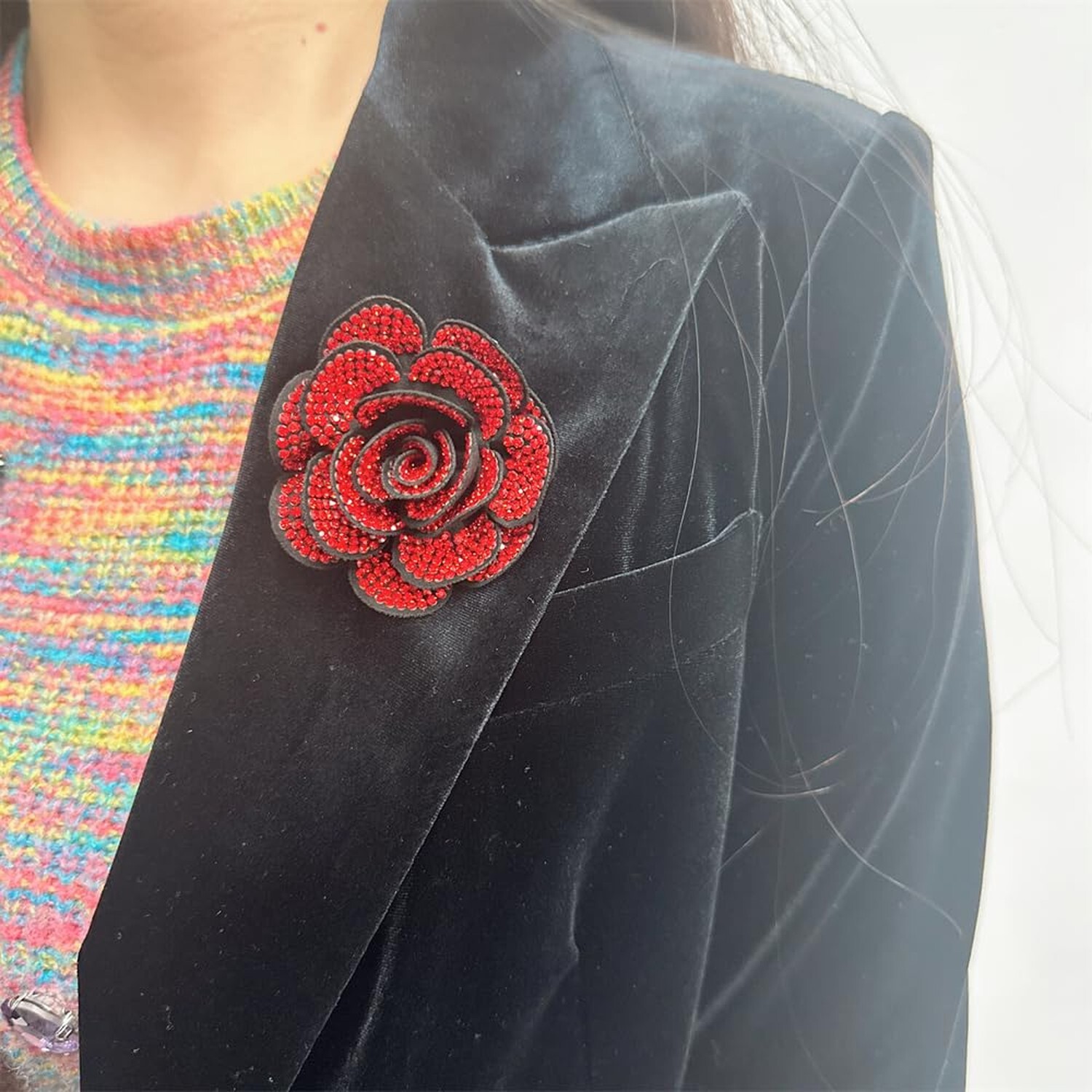 Rhinestone Rose Flower Brooch Lapel Pins for Women Her Fashion Crystal Camell…