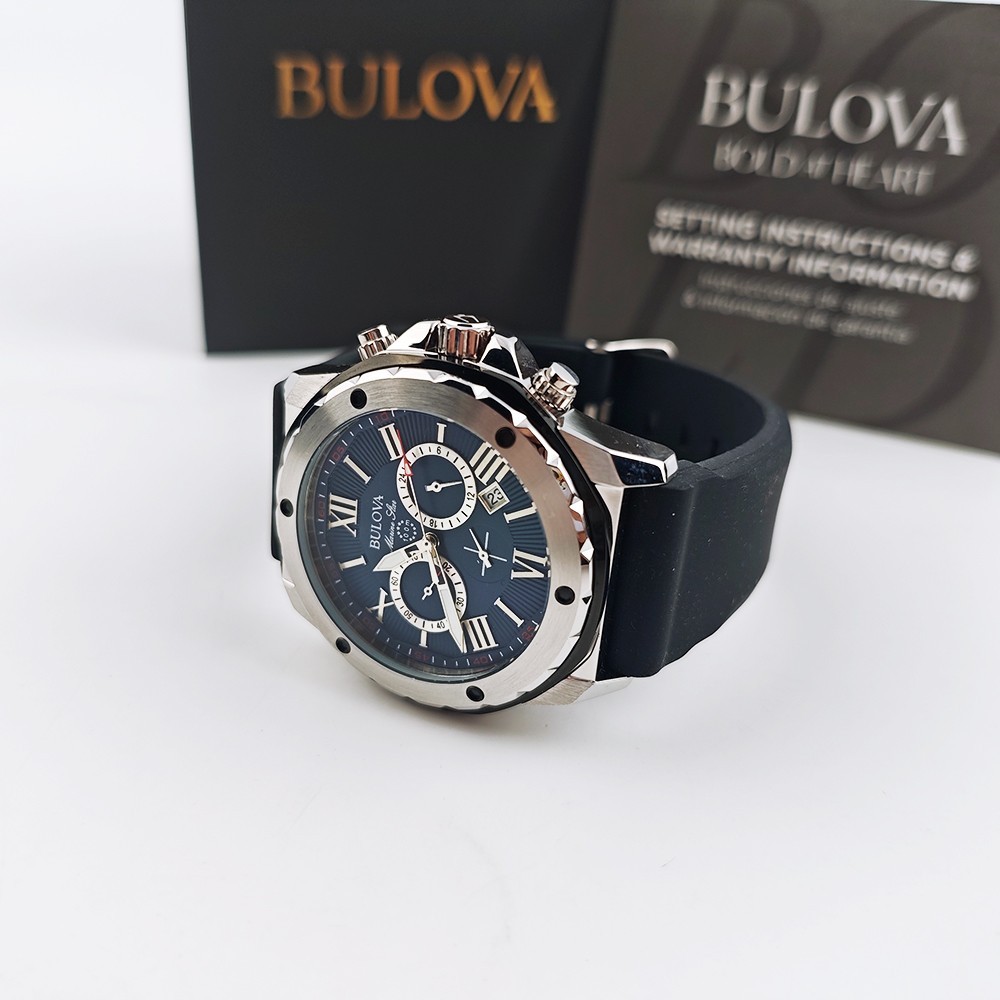 Bulova 98B258 Marine Star Blue Dial Black Rubber Strap Men’s 44mm Quartz Watch