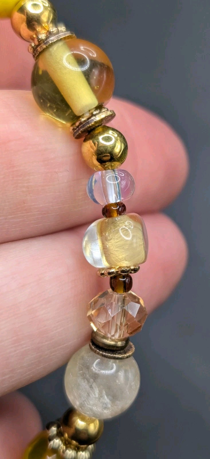 Women’s Teen Stylish Mixed Yellow Beaded Charm Stretch Bracelet (17cm) S/M Wrist