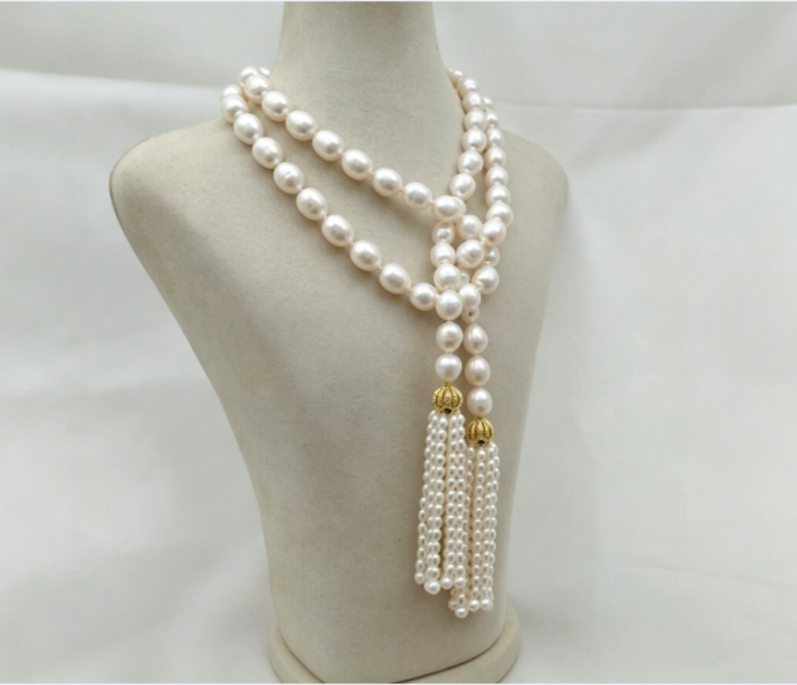 Exquisite 11-12mm Natural White South Sea Baroque Pearl Tassel Necklace 36-100”