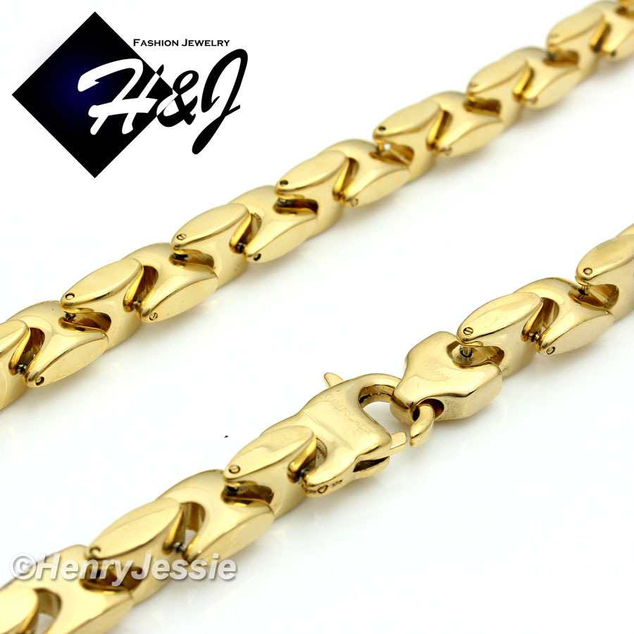 24″MEN Stainless Steel 8mm Gold Interlock Chain Cubic Zirconia Cross Pendant*D23
