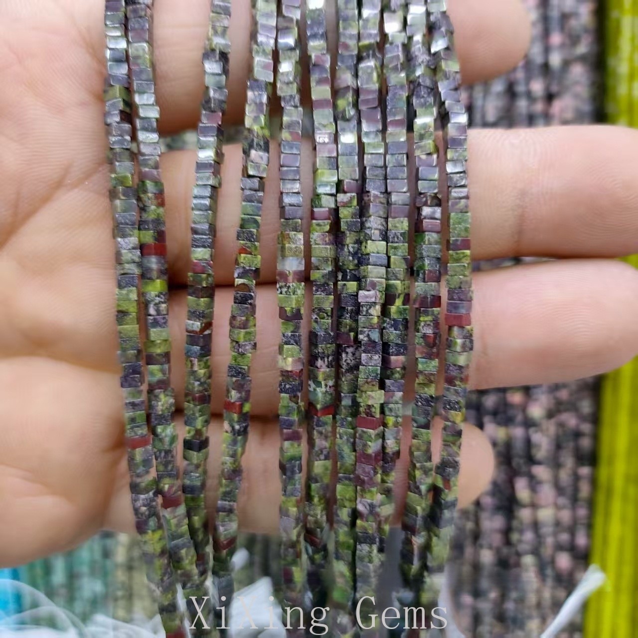 1x2mm Natural Dragon Bloodstone Flat Square Disc Spacer Beads for Jewelry Making