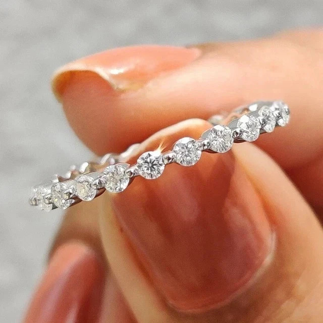 1.50CTW Round Cut Natural Diamond 14K White Gold Eternity Band Proposal Ring