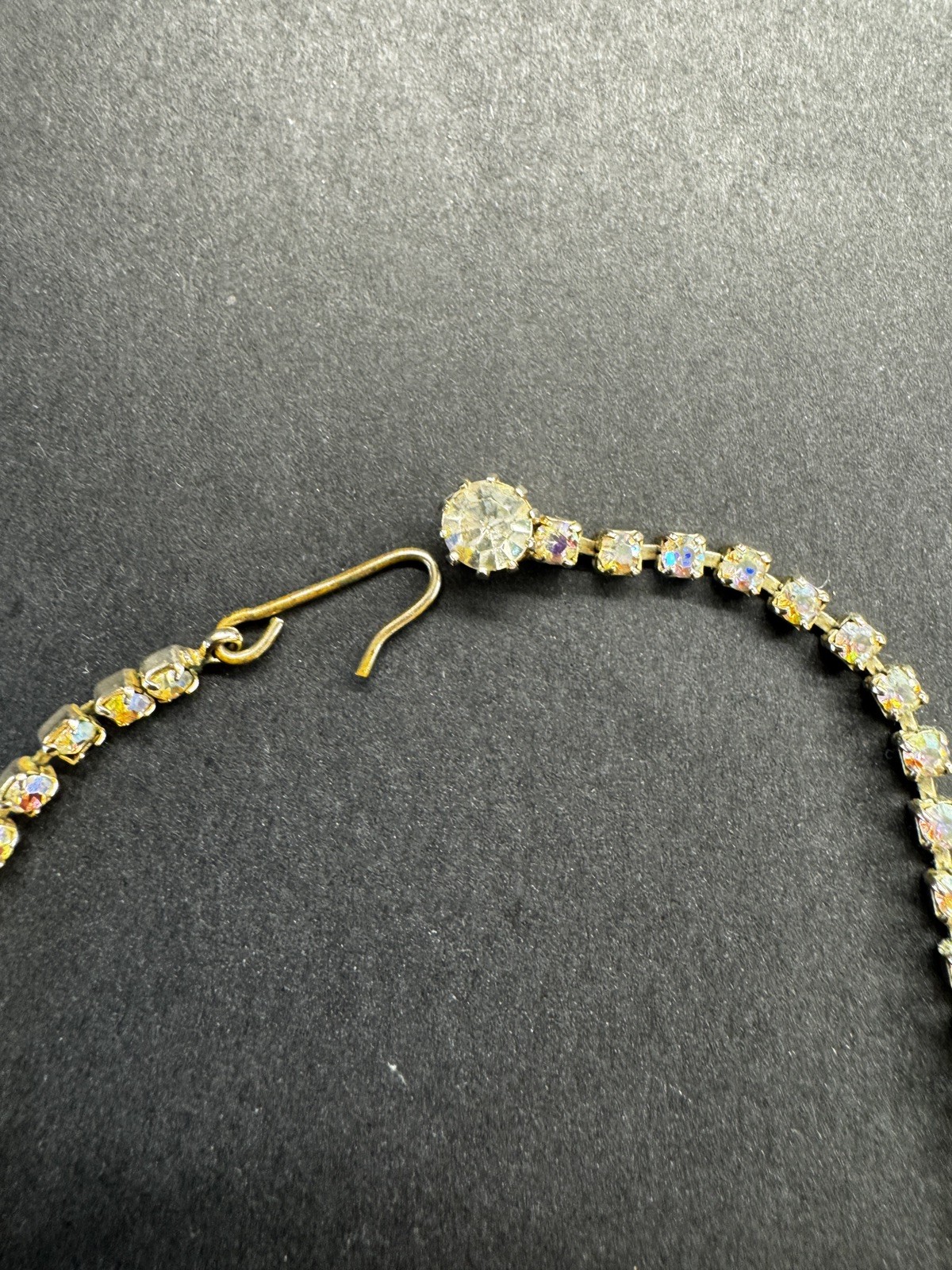 Vintage 1960s Aura Borealis Rhinestone 16″ Choker, Iridescent Crystal stones