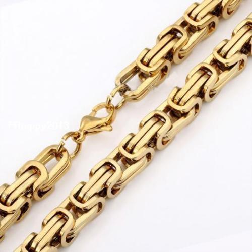 Gold Plated Stainless Steel 8mm 9″ Gold Byzantine Box Link Chain Bling Bracelet