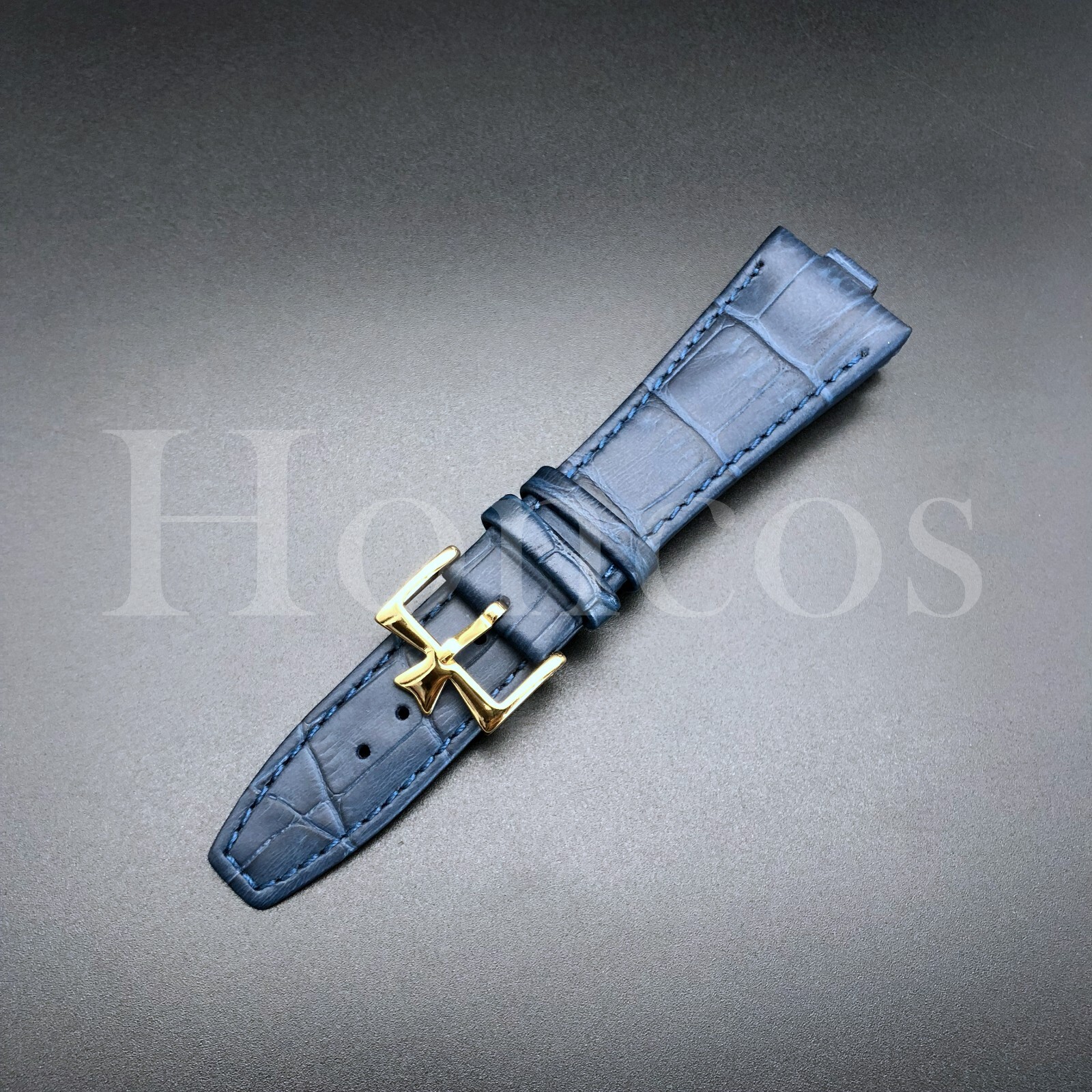 26X18MM D/Blue Genuine Leather Watch Strap Band Fits For VC Overseas Gold Buckle